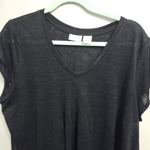 Sigrid Olsen Charcoal V-Neck Short Sleeve Top